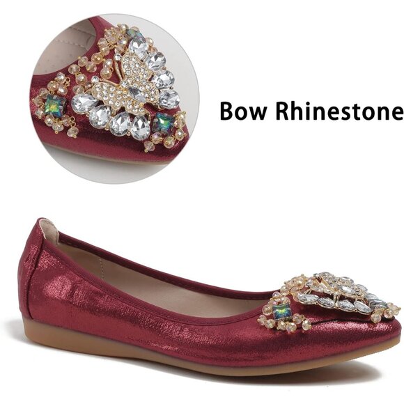 🆕Women's Red Ballet Flat Shoes Wedding Flats Slip Comfortable on Flats - Picture 2 of 7